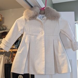 Edgehill Collection Ivory Kids Coat with Faux Fur Collar